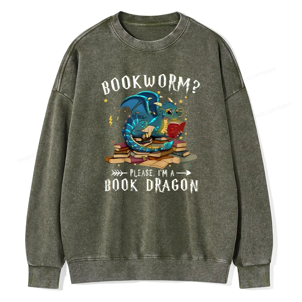 Pagewings Dragon Book Unisex Washed Sweatshirt