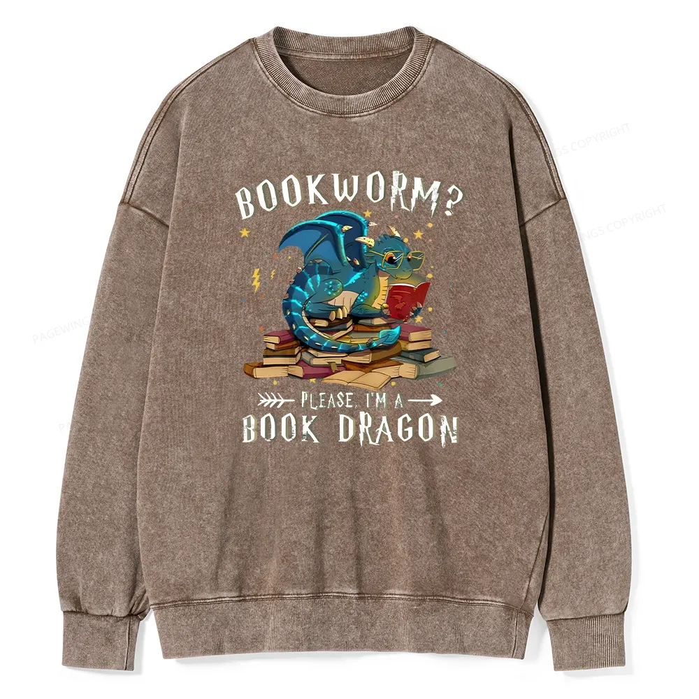 Pagewings Dragon Book Unisex Washed Sweatshirt