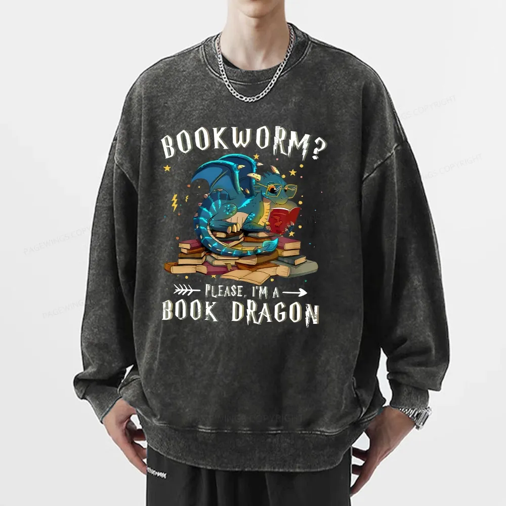 Pagewings Dragon Book Unisex Washed Sweatshirt