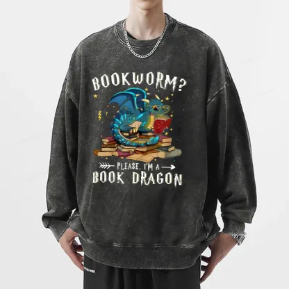Pagewings Dragon Book Unisex Washed Sweatshirt