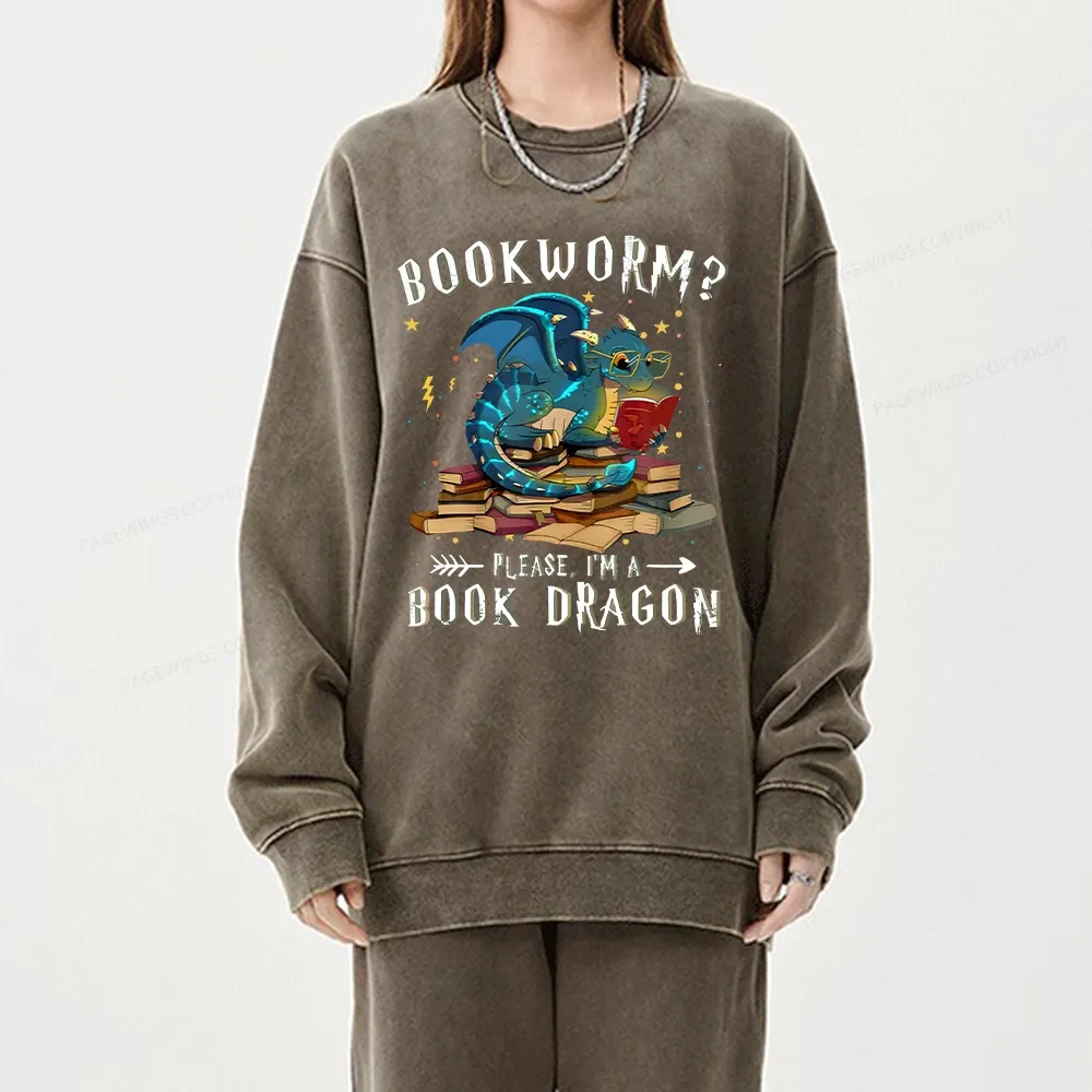 Pagewings Dragon Book Unisex Washed Sweatshirt