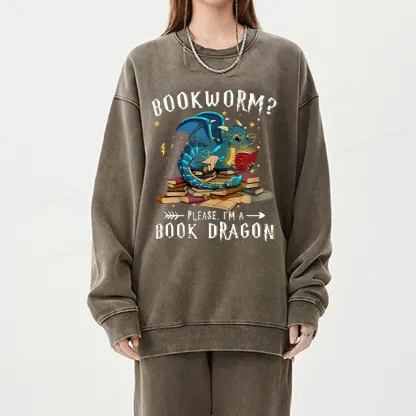 Pagewings Dragon Book Unisex Washed Sweatshirt