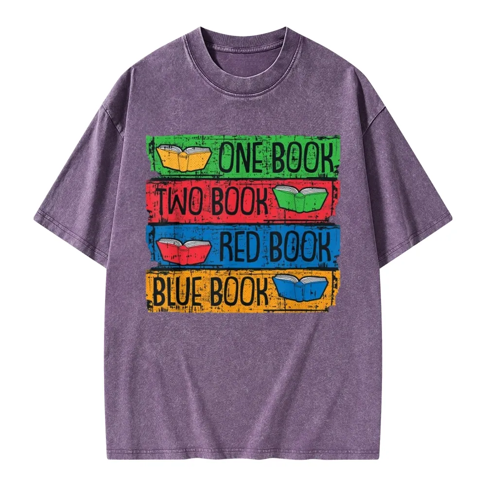 Pagewings One Book Two Books Red Book Blue Book Unisex Washed T-shirt