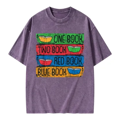 Pagewings One Book Two Books Red Book Blue Book Unisex Washed T-shirt