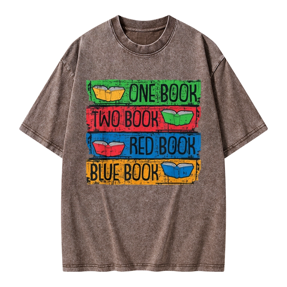 Pagewings One Book Two Books Red Book Blue Book Unisex Washed T-shirt