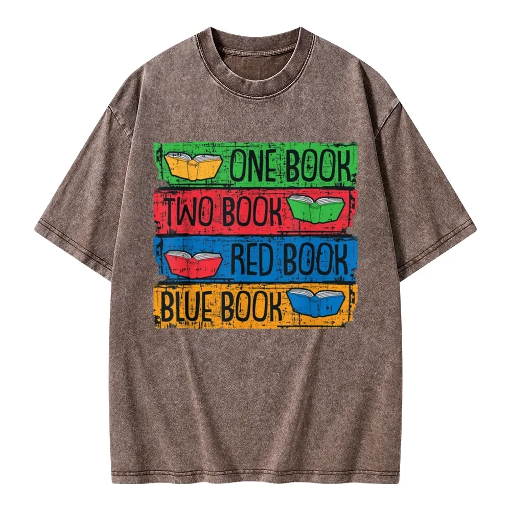 Pagewings One Book Two Books Red Book Blue Book Unisex Washed T-shirt