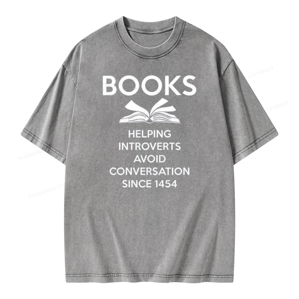 Pagewings Books Helping Introverts Avoid Conversation Since 1454 Unisex Washed T-shirt