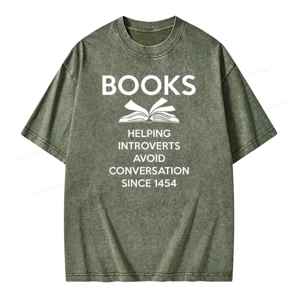Pagewings Books Helping Introverts Avoid Conversation Since 1454 Unisex Washed T-shirt
