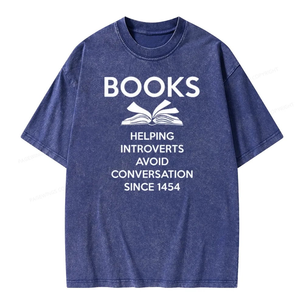 Pagewings Books Helping Introverts Avoid Conversation Since 1454 Unisex Washed T-shirt