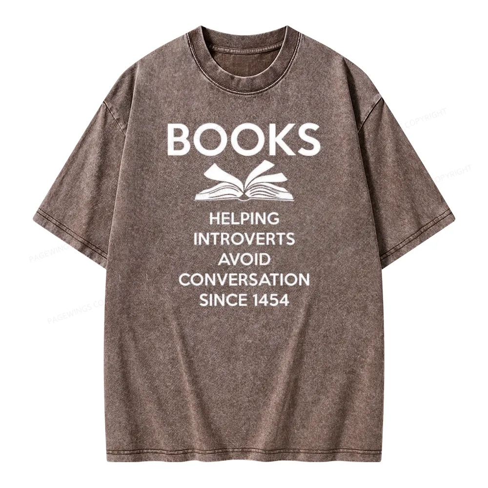 Pagewings Books Helping Introverts Avoid Conversation Since 1454 Unisex Washed T-shirt