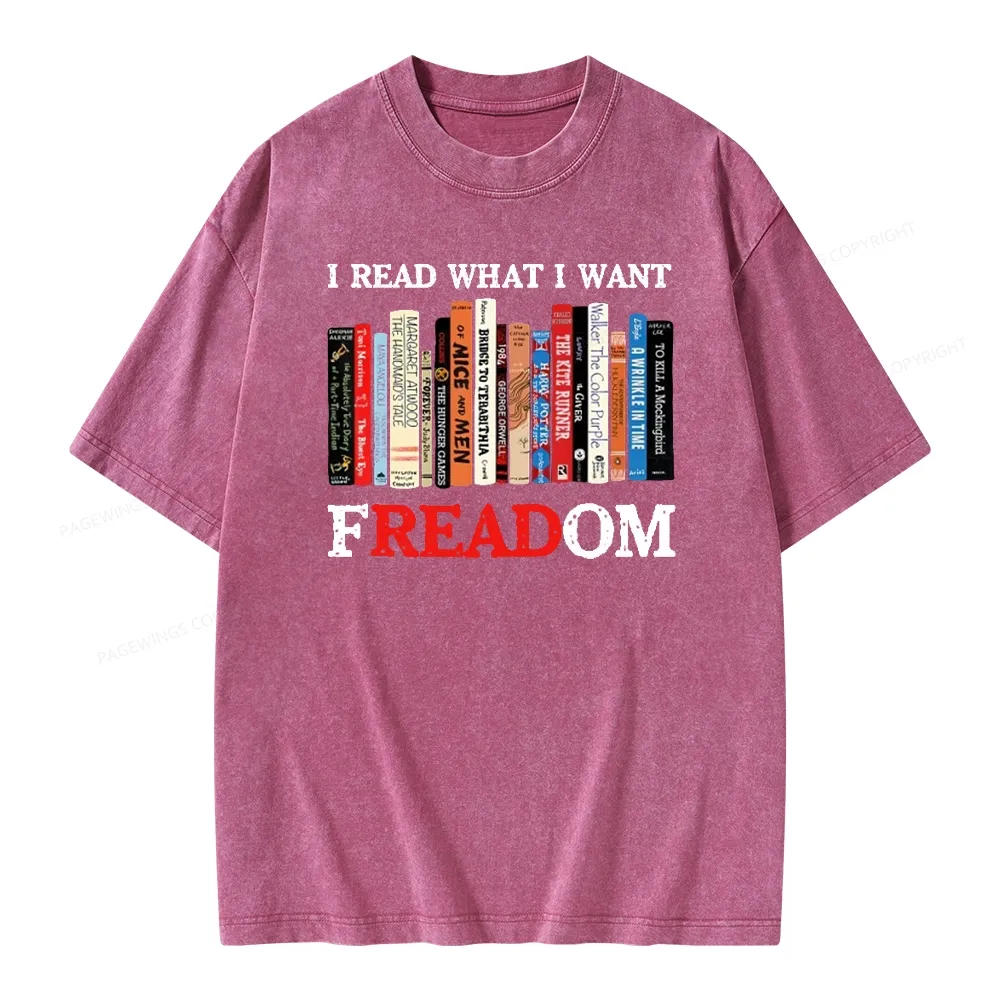 Pagewings I Read What I Want Banned Books Unisex Washed T-shirt