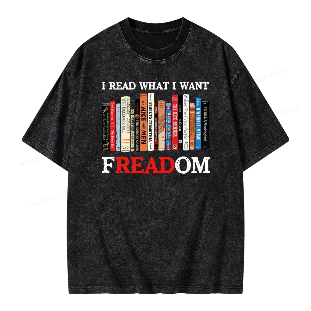 Pagewings I Read What I Want Banned Books Unisex Washed T-shirt