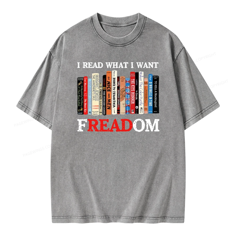 Pagewings I Read What I Want Banned Books Unisex Washed T-shirt