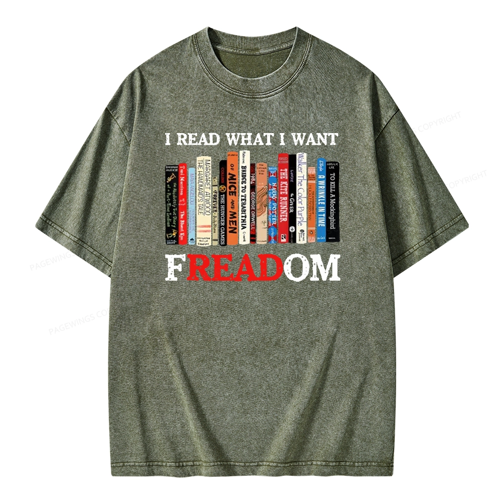 Pagewings I Read What I Want Banned Books Unisex Washed T-shirt