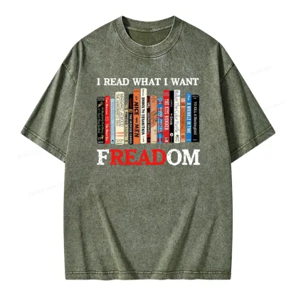 Pagewings I Read What I Want Banned Books Unisex Washed T-shirt