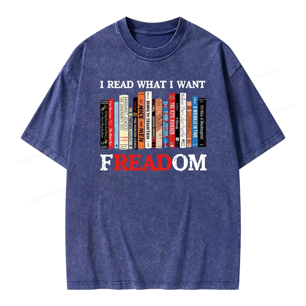 Pagewings I Read What I Want Banned Books Unisex Washed T-shirt