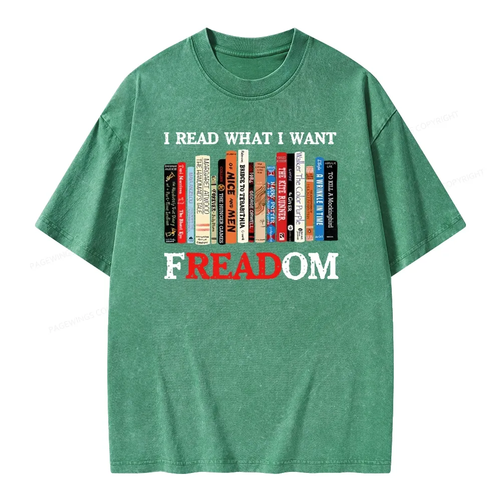 Pagewings I Read What I Want Banned Books Unisex Washed T-shirt