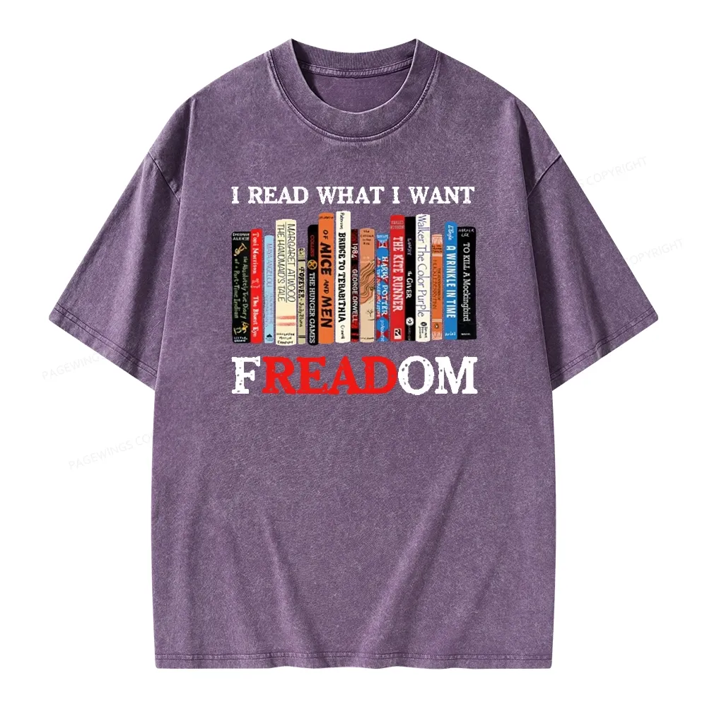 Pagewings I Read What I Want Banned Books Unisex Washed T-shirt