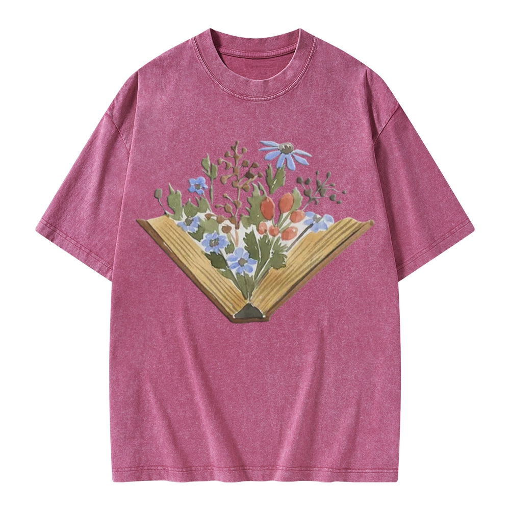 Pagewings Wildflowers Book Unisex Washed T-shirt