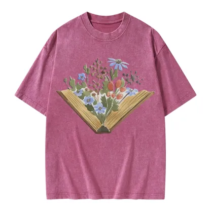 Pagewings Wildflowers Book Unisex Washed T-shirt