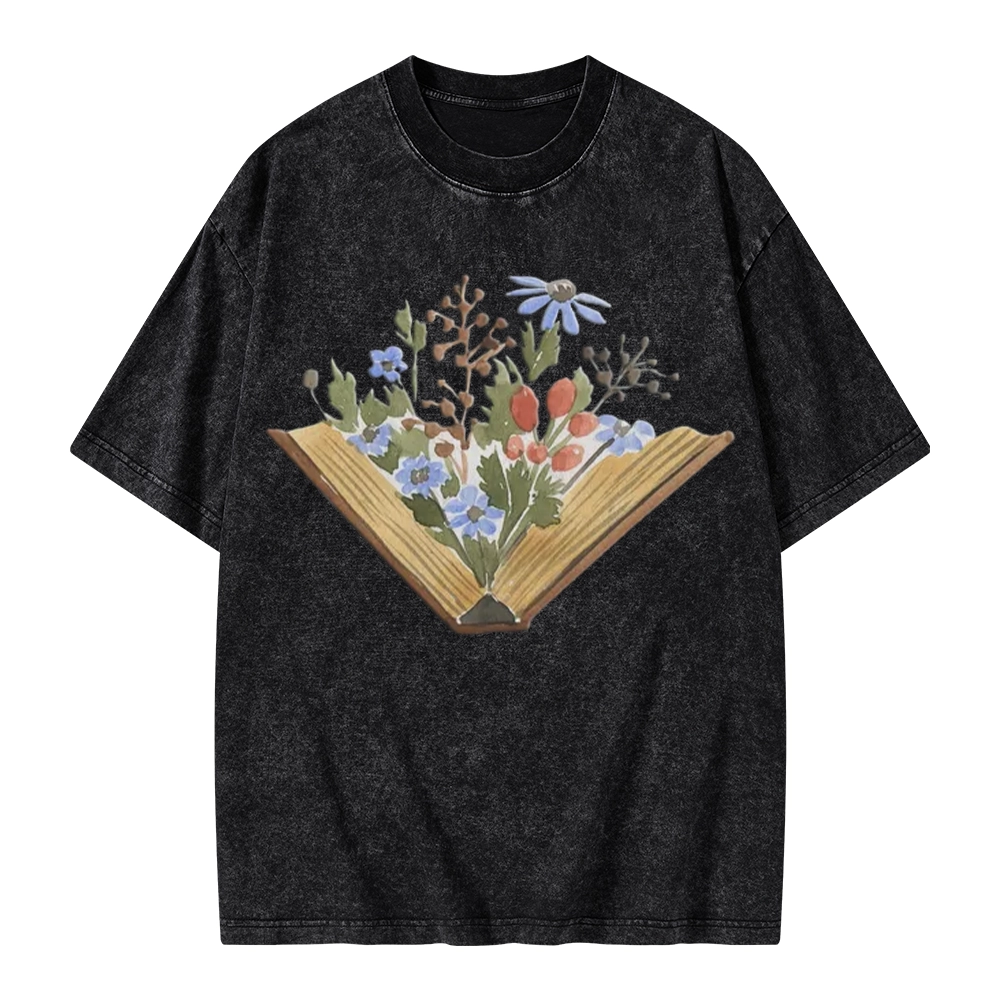 Pagewings Wildflowers Book Unisex Washed T-shirt