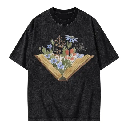 Pagewings Wildflowers Book Unisex Washed T-shirt