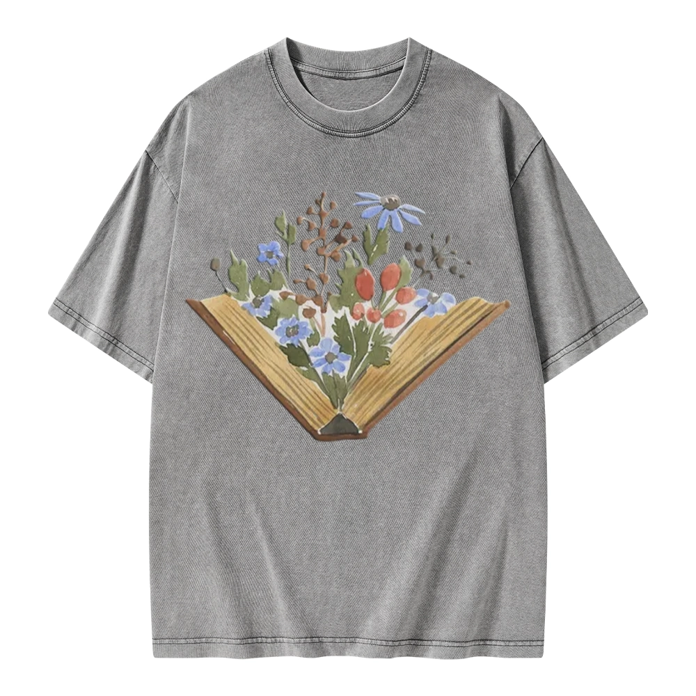Pagewings Wildflowers Book Unisex Washed T-shirt