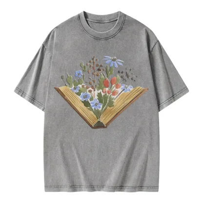 Pagewings Wildflowers Book Unisex Washed T-shirt