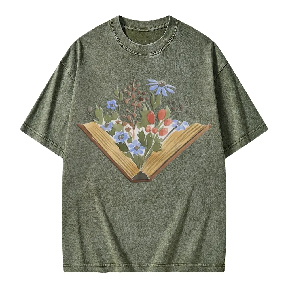 Pagewings Wildflowers Book Unisex Washed T-shirt