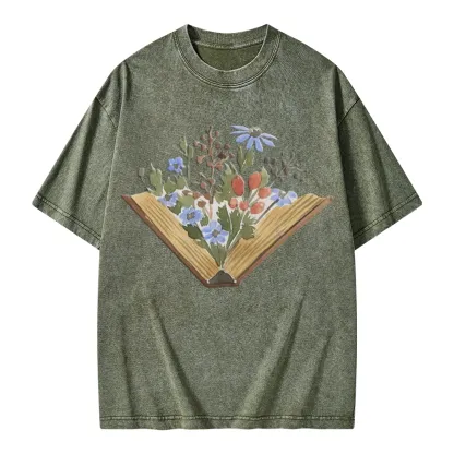 Pagewings Wildflowers Book Unisex Washed T-shirt