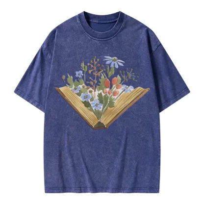 Pagewings Wildflowers Book Unisex Washed T-shirt