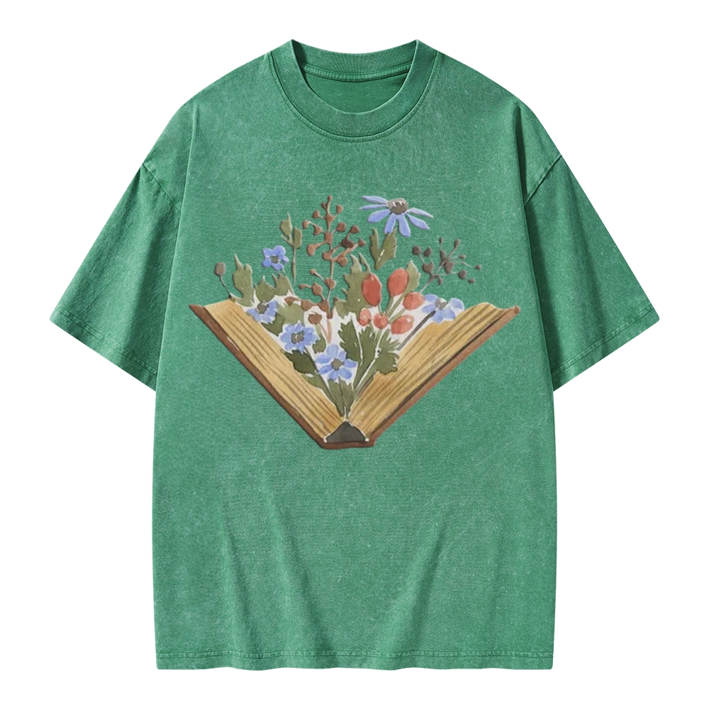 Pagewings Wildflowers Book Unisex Washed T-shirt