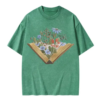 Pagewings Wildflowers Book Unisex Washed T-shirt