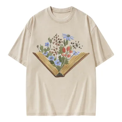 Pagewings Wildflowers Book Unisex Washed T-shirt