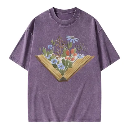 Pagewings Wildflowers Book Unisex Washed T-shirt
