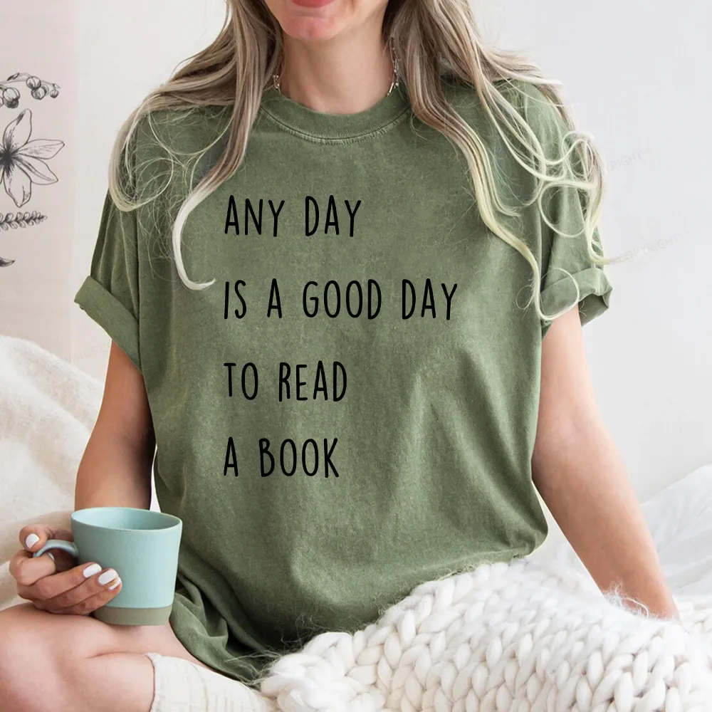 Pagewings Any Day Is A Good Day To Read A Book Unisex Washed T-shirt