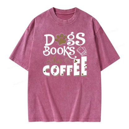 Pagewings Dogs Books And Coffee Unisex Washed T-shirt