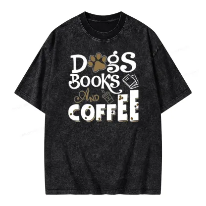 Pagewings Dogs Books And Coffee Unisex Washed T-shirt