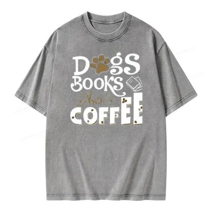 Pagewings Dogs Books And Coffee Unisex Washed T-shirt