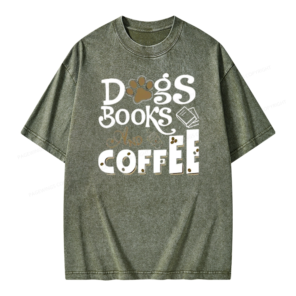 Pagewings Dogs Books And Coffee Unisex Washed T-shirt