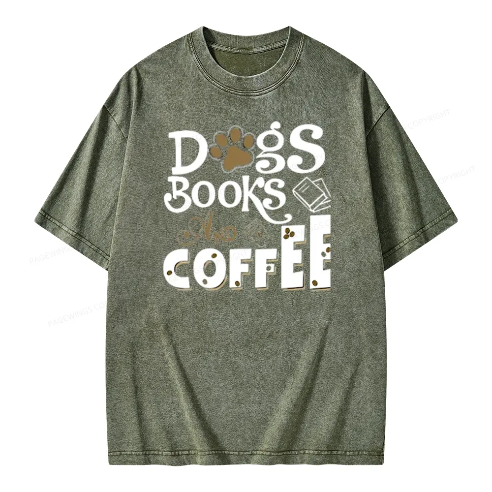 Pagewings Dogs Books And Coffee Unisex Washed T-shirt