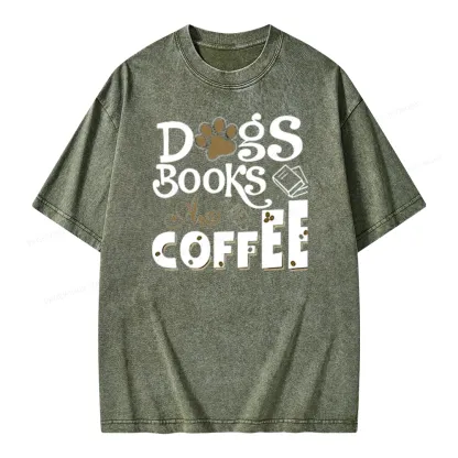 Pagewings Dogs Books And Coffee Unisex Washed T-shirt