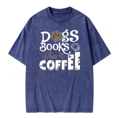 Pagewings Dogs Books And Coffee Unisex Washed T-shirt