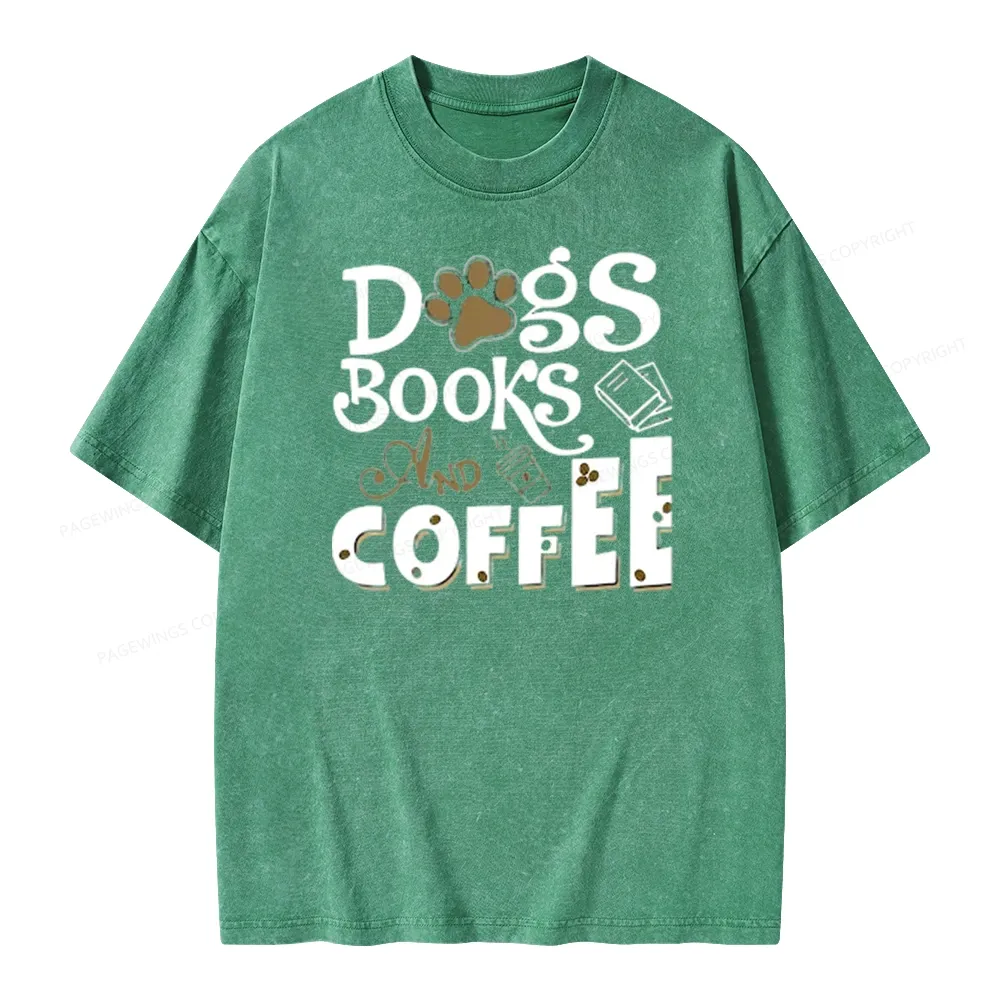 Pagewings Dogs Books And Coffee Unisex Washed T-shirt