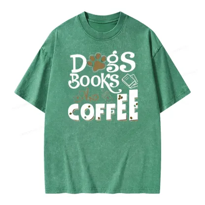 Pagewings Dogs Books And Coffee Unisex Washed T-shirt