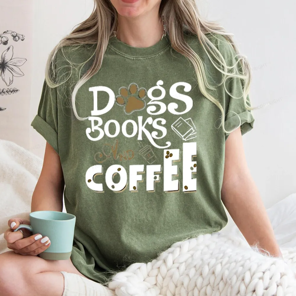 Pagewings Dogs Books And Coffee Unisex Washed T-shirt