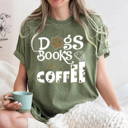Pagewings Dogs Books And Coffee Unisex Washed T-shirt