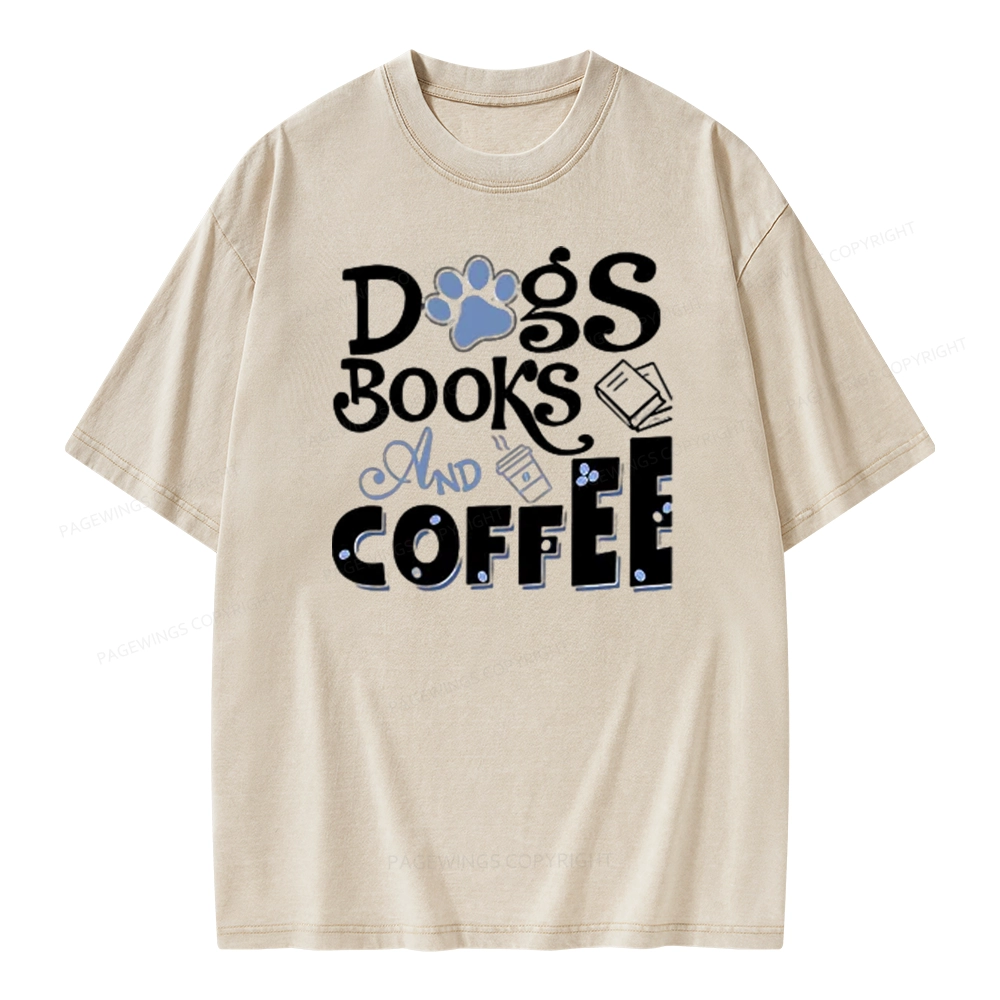 Pagewings Dogs Books And Coffee Unisex Washed T-shirt