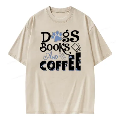 Pagewings Dogs Books And Coffee Unisex Washed T-shirt