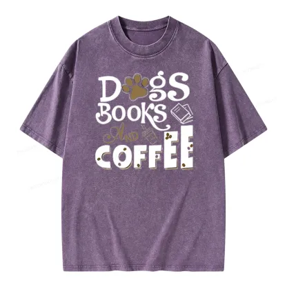 Pagewings Dogs Books And Coffee Unisex Washed T-shirt